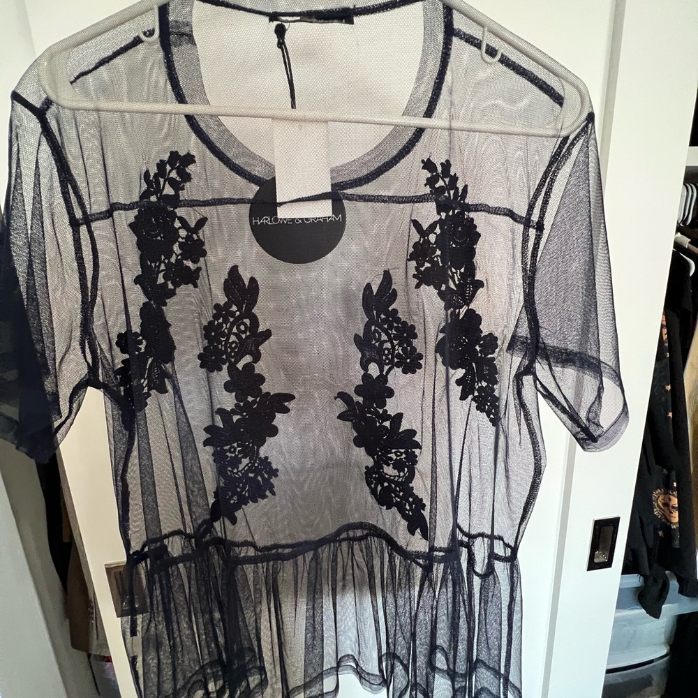 Navy mesh with black lace detailing Harlowe & Graham shirt